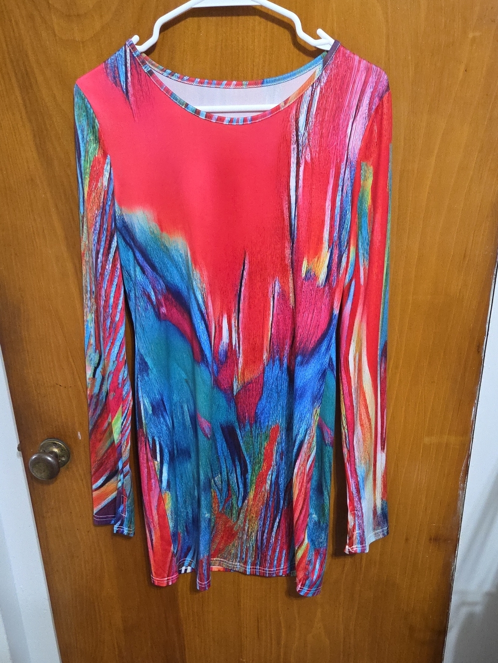 SHEIN Size Large- Womens Red Multicolor Abstract Long Sleeve Mini Dress